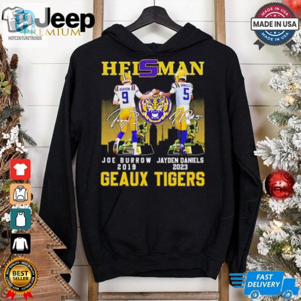 Heisman Geaux Tigers Joe Burrow X Jayden Daniels Skyline Signature Shirt hotcouturetrends 1