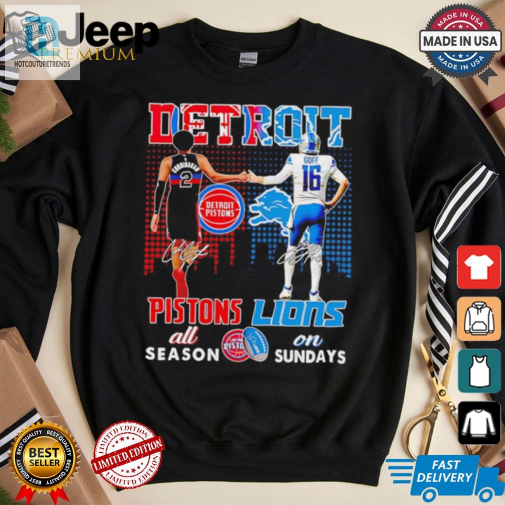 Detroit Pistons All Season X Detroit Lions On Sundays Skyline Shirt 