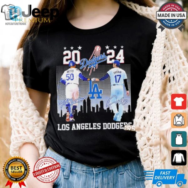 Shohei Ohtani Mookie Betts Los Angeles Dodgers 2024 Skyline Signature Shirt hotcouturetrends 1 2