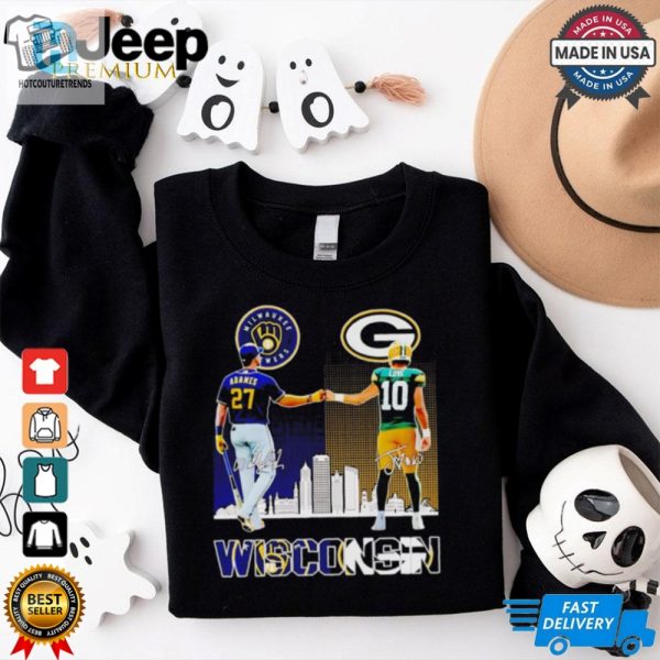 Milwaukee Brewers Adames And Green Bay Packers Love Wisconsin City Skyline Shirt hotcouturetrends 1