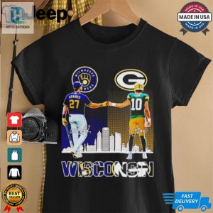 Milwaukee Brewers Adames And Green Bay Packers Love Wisconsin City Skyline Shirt hotcouturetrends 1 1