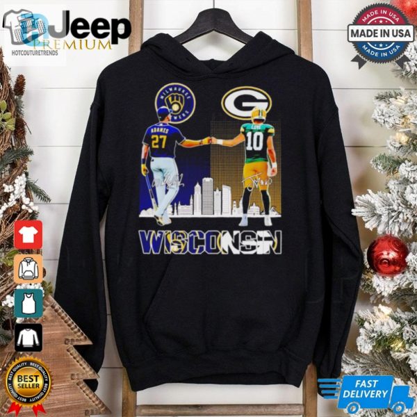 Milwaukee Brewers Adames And Green Bay Packers Love Wisconsin City Skyline Shirt hotcouturetrends 1 3