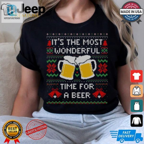 Its The Most Wonderful Time For A Beer Funny Ugly Christmas Sweater T Shirt hotcouturetrends 1 2