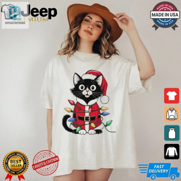 Christmas Cats Santa Hat Meowy Christmas Light Cat Shirt hotcouturetrends 1 2