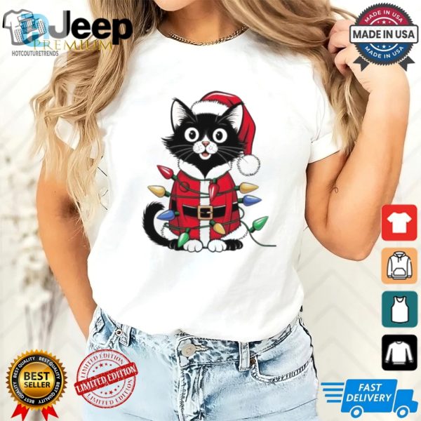 Christmas Cats Santa Hat Meowy Christmas Light Cat Shirt hotcouturetrends 1 3