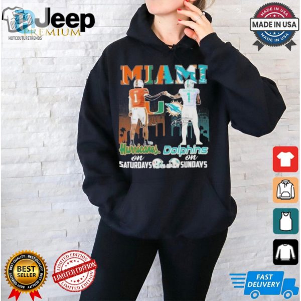 Official Miami Hurricanes On Saturdays Miami Dolphins On Sundays 2024 T Shirt hotcouturetrends 1 1