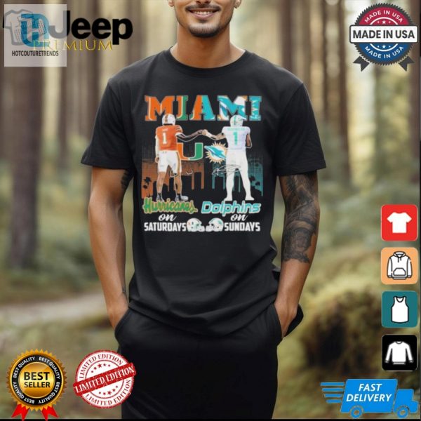 Official Miami Hurricanes On Saturdays Miami Dolphins On Sundays 2024 T Shirt hotcouturetrends 1 2