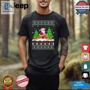 Santa Claus Riding Monkey Tree Lights Ugly Merry Christmas Tee Shirt hotcouturetrends 1 2