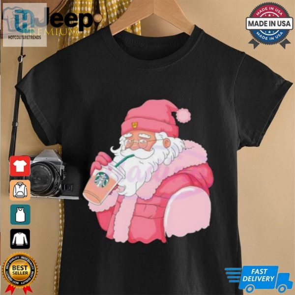 Pink Santa Claus Drinking Starbucks Shirt hotcouturetrends 1