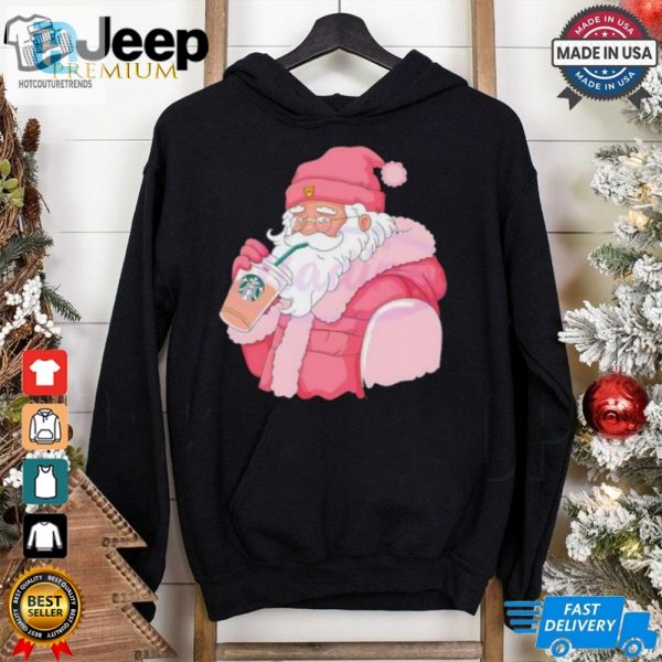 Pink Santa Claus Drinking Starbucks Shirt hotcouturetrends 1 1