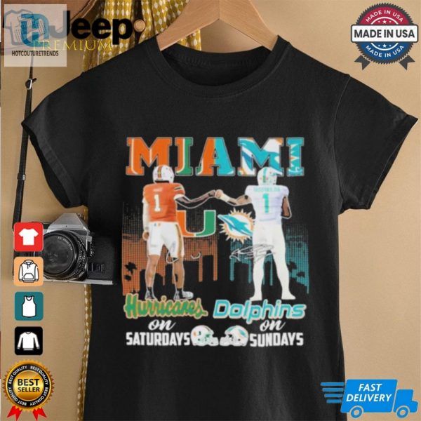 Official Miami Hurricanes On Saturdays Miami Dolphins On Sundays 2024 T Shirt hotcouturetrends 1 3