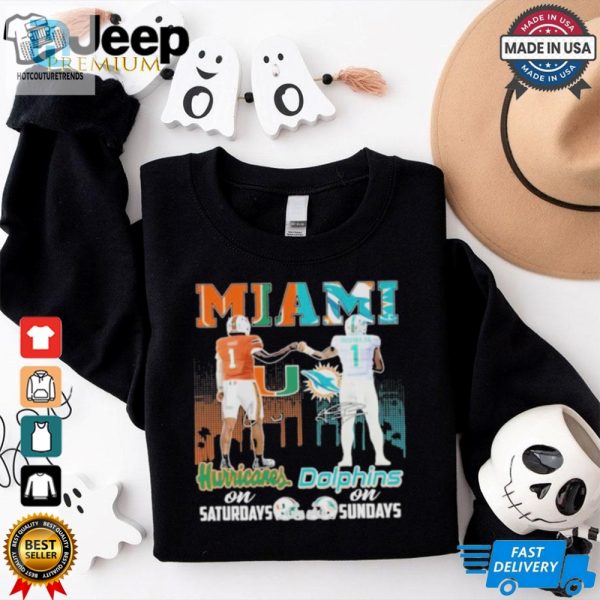 Official Miami Hurricanes On Saturdays Miami Dolphins On Sundays 2024 T Shirt hotcouturetrends 1 5