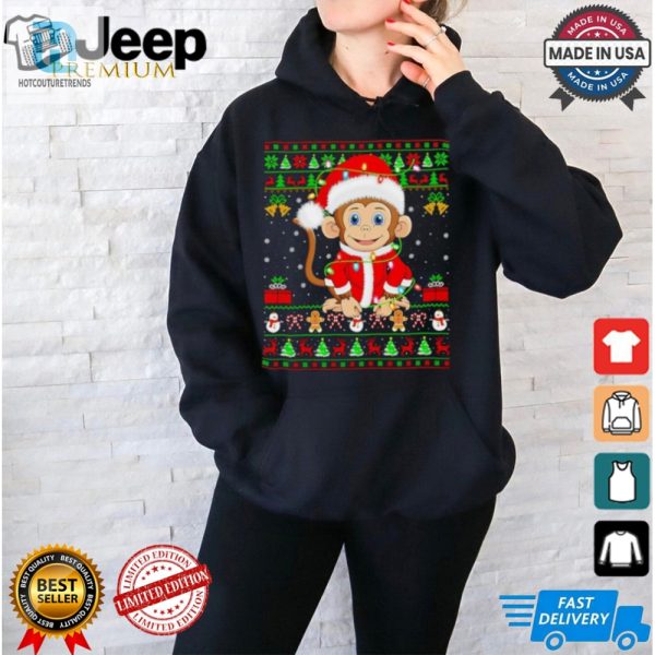 Santa Monkey Lights Ugly Christmas Shirt hotcouturetrends 1 1