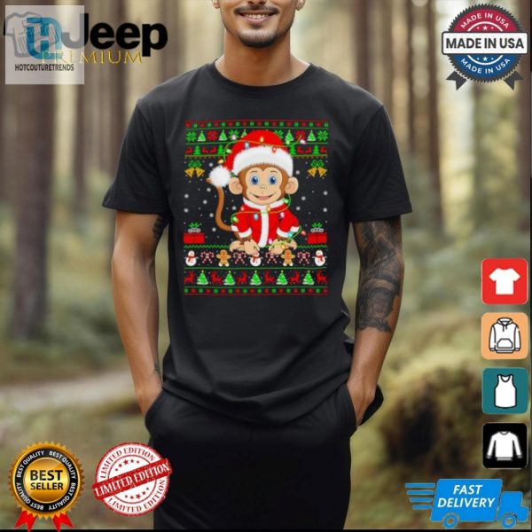 Santa Monkey Lights Ugly Christmas Shirt hotcouturetrends 1 2