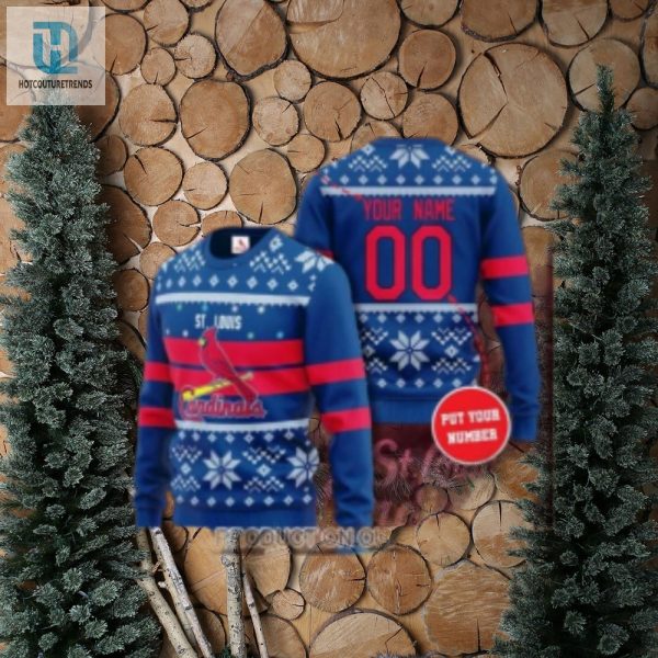 St. Louis Cardinals Blue Christmas Sweater With Customizable Name Number hotcouturetrends 1