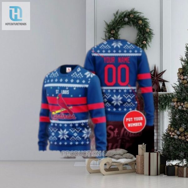 St. Louis Cardinals Blue Christmas Sweater With Customizable Name Number hotcouturetrends 1 1