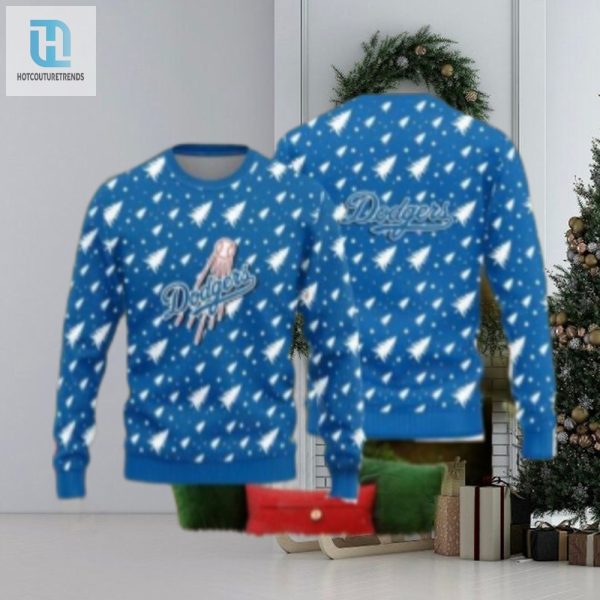 Snowy Trees Dodgers Logo Christmas Ugly Sweater hotcouturetrends 1 1