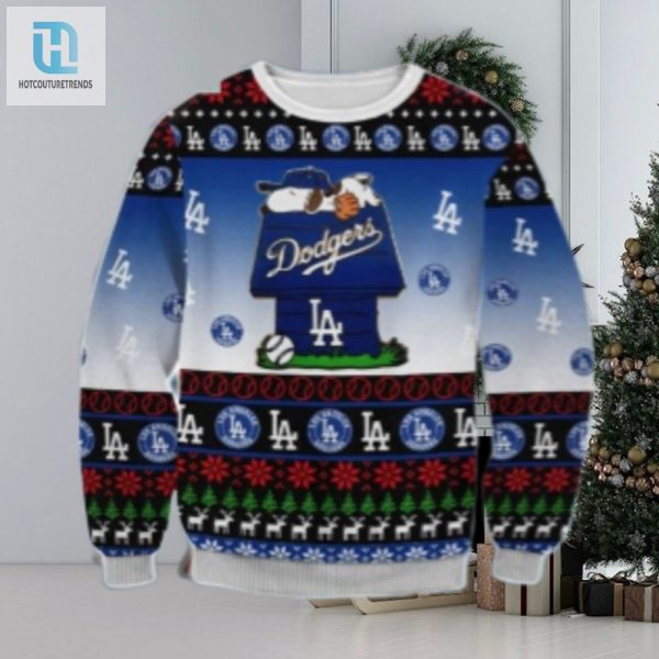 Snoopy On Doghouse Dodgers Ugly Christmas Sweater hotcouturetrends 1 1