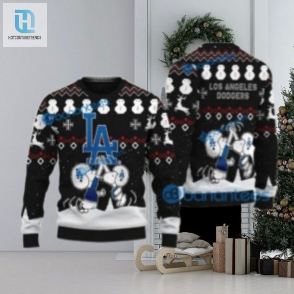 Snoopy High Five Dodgers Black Ugly Christmas Sweater hotcouturetrends 1 1