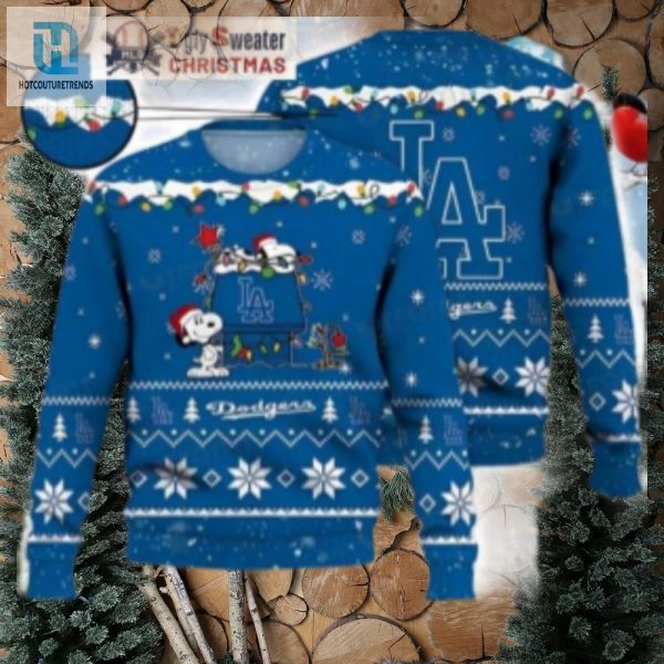 Snoopy And La Dodgers Ugly Christmas Sweater With Holiday Lights hotcouturetrends 1