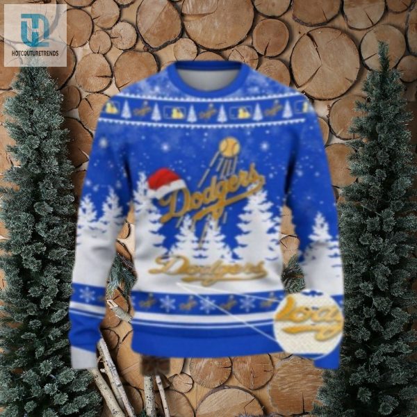 Santa Hat Dodgers Logo Blue Christmas Sweater hotcouturetrends 1