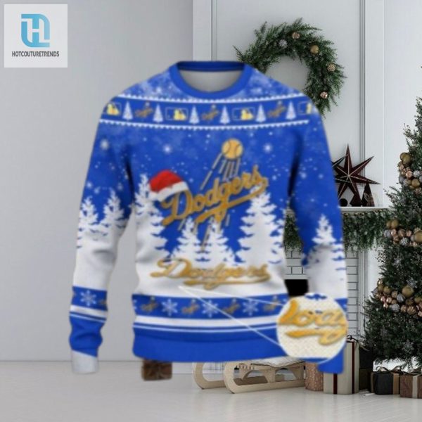 Santa Hat Dodgers Logo Blue Christmas Sweater hotcouturetrends 1 1