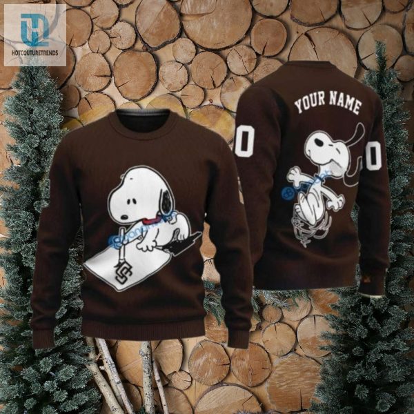 San Diego Padres Customizable Sweater Snoopy On Brown Design hotcouturetrends 1