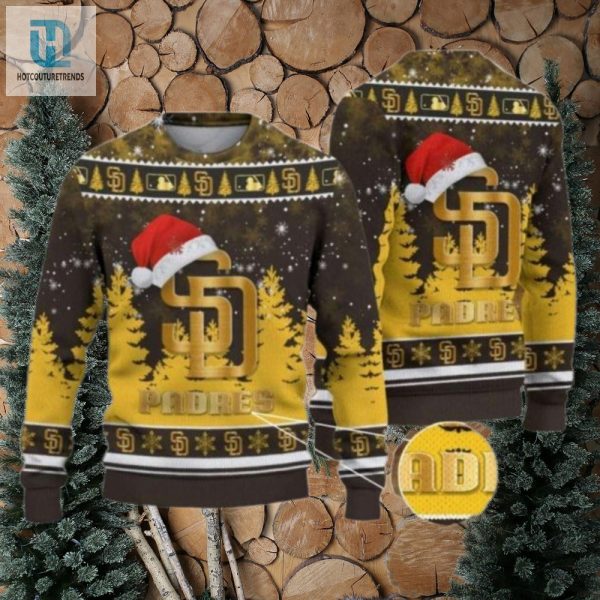 San Diego Padres Christmas Sweater With Santa Hat And Pine Tree hotcouturetrends 1