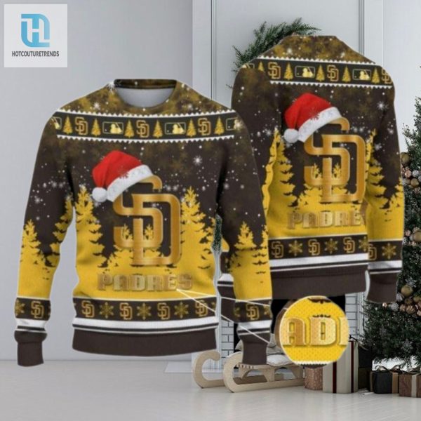 San Diego Padres Christmas Sweater With Santa Hat And Pine Tree hotcouturetrends 1 1