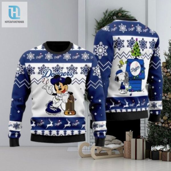 Minnie Mouse Dodgers Ugly Christmas Sweater With Trophy Design hotcouturetrends 1 1