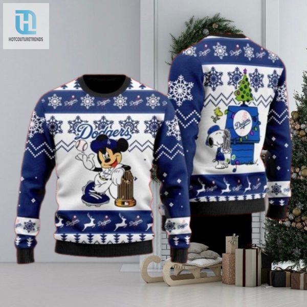 Mickey And Snoopy Dodgers Champions Ugly Christmas Sweater hotcouturetrends 1 1