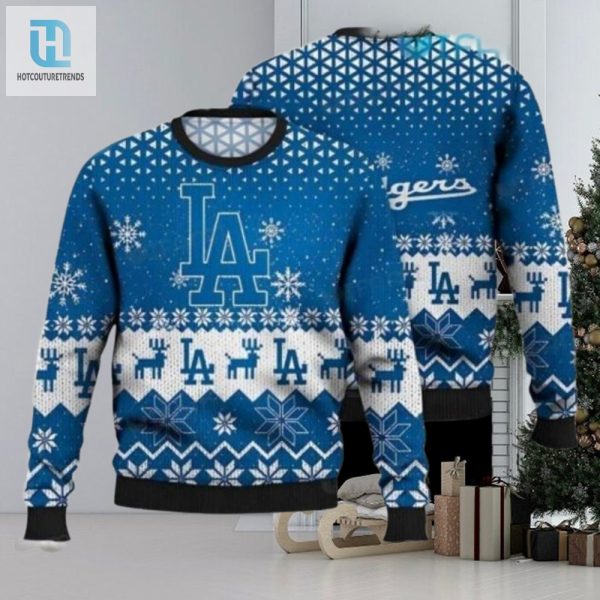 Los Angeles Dodgers Ugly Christmas Sweater With Reindeer Pattern hotcouturetrends 1 1