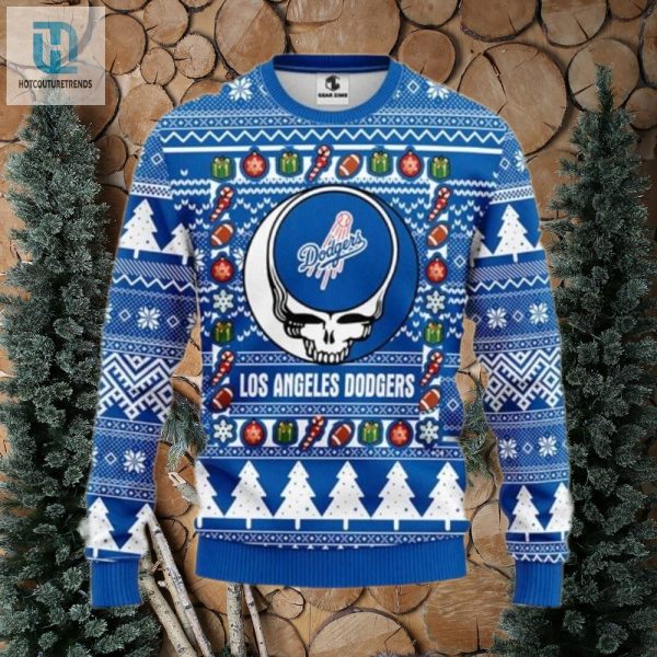 Los Angeles Dodgers Skeleton Logo Festive Ugly Sweater hotcouturetrends 1