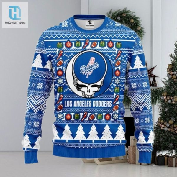 Los Angeles Dodgers Skeleton Logo Festive Ugly Sweater hotcouturetrends 1 1