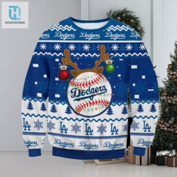 Los Angeles Dodgers Reindeer Baseball Ornament Ugly Sweater hotcouturetrends 1 1