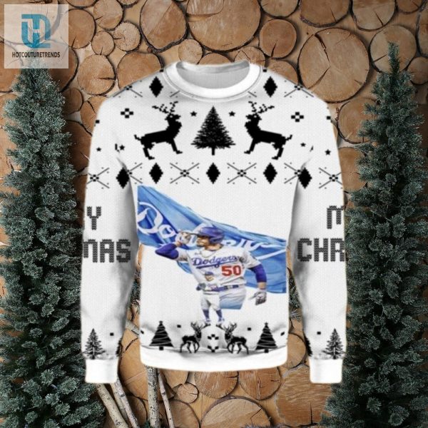 Los Angeles Dodgers Mookie Betts White Christmas Sweater hotcouturetrends 1