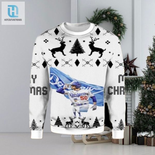 Los Angeles Dodgers Mookie Betts White Christmas Sweater hotcouturetrends 1 1