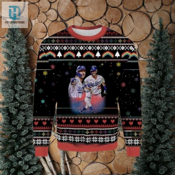 Los Angeles Dodgers Duo Celebration Black Ugly Christmas Sweater hotcouturetrends 1