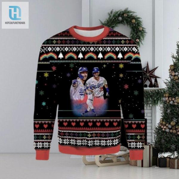 Los Angeles Dodgers Duo Celebration Black Ugly Christmas Sweater hotcouturetrends 1 1