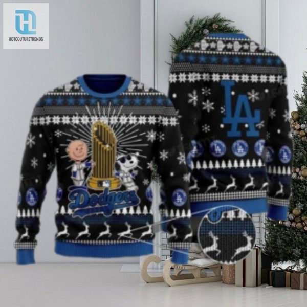 La Dodgers World Series Trophy Ugly Christmas Sweater With Charlie Brown hotcouturetrends 1 1