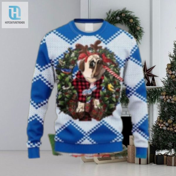 La Dodgers Bulldog Reindeer Candy Cane Ugly Christmas Sweater hotcouturetrends 1 1