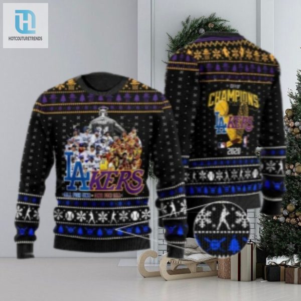 La City Of Champions Dodgers Lakers Ugly Christmas Sweater hotcouturetrends 1 1