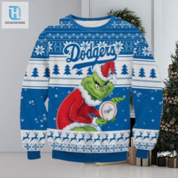 Grinch Santa Holding Dodgers Baseball Ugly Sweater hotcouturetrends 1 1