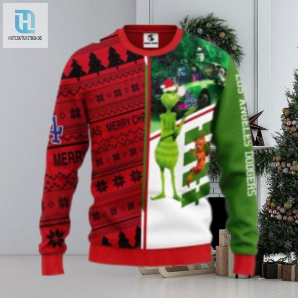 Grinch And Max Dual Sided Dodgers Christmas Sweater hotcouturetrends 1 1