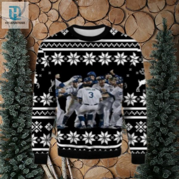 Dodgers Team Celebration Black Snowflake Ugly Sweater hotcouturetrends 1