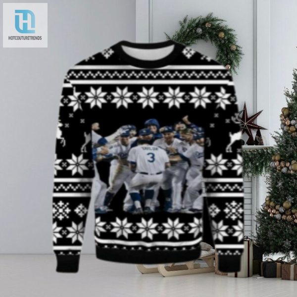 Dodgers Team Celebration Black Snowflake Ugly Sweater hotcouturetrends 1 1