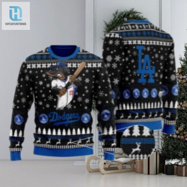 Dodgers Mascot Black Snowflake Ugly Christmas Sweater hotcouturetrends 1 1