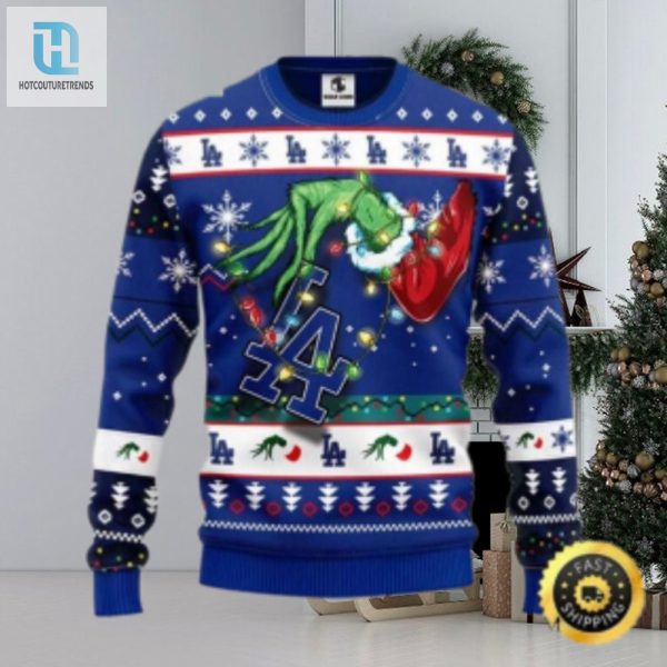 Dodgers Grinch Stealing Christmas Lights Ugly Sweater hotcouturetrends 1 1