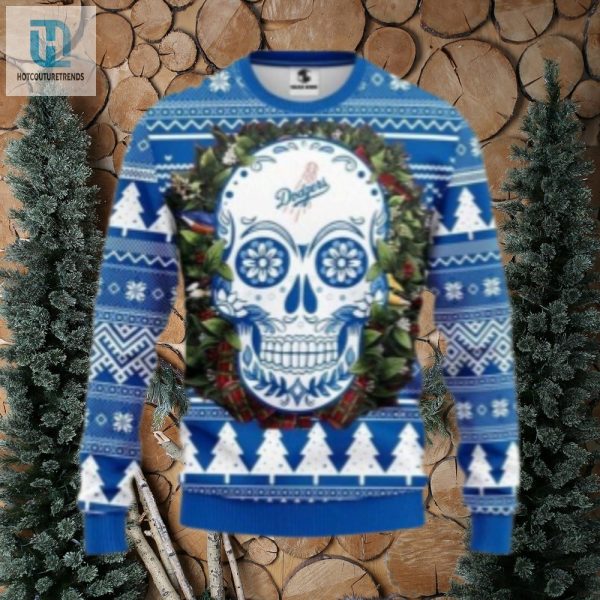 Dodgers Day Of The Dead Skull Ugly Christmas Sweater hotcouturetrends 1