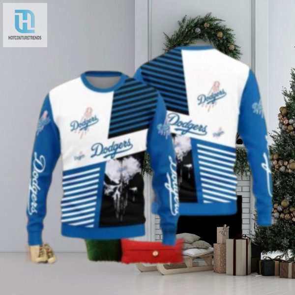 Dodgers Black And White Baseball Skull Ugly Sweater hotcouturetrends 1 1